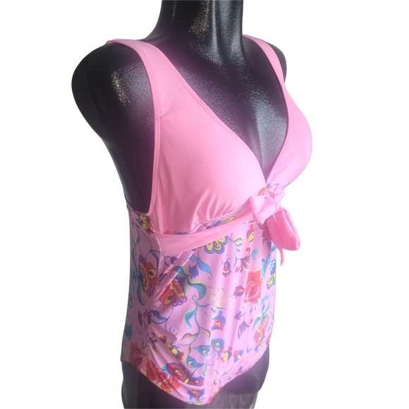 Shein Pink Floral One-Piece Swimsuit S - Picture 2 of 3